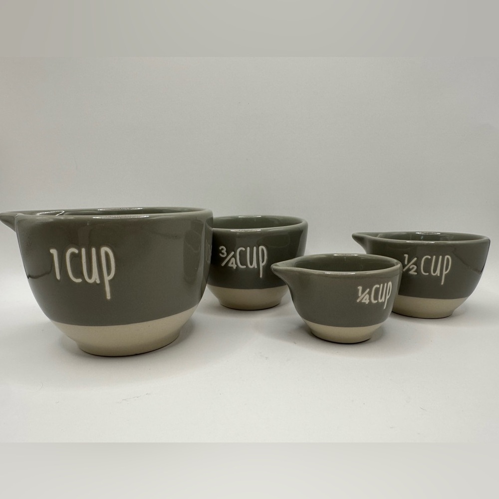 Creative Co-Op Ceramic Measuring Cups Set Neutral Farmhouse RaeDunn-Style 4pc